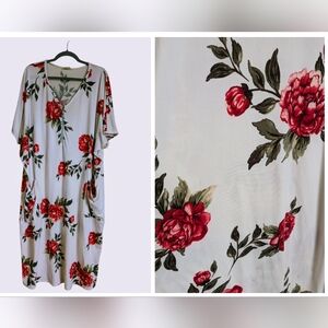 Red Rose Dwell and Slumber Cocoon House Dress for Maternity and Breastfeeding